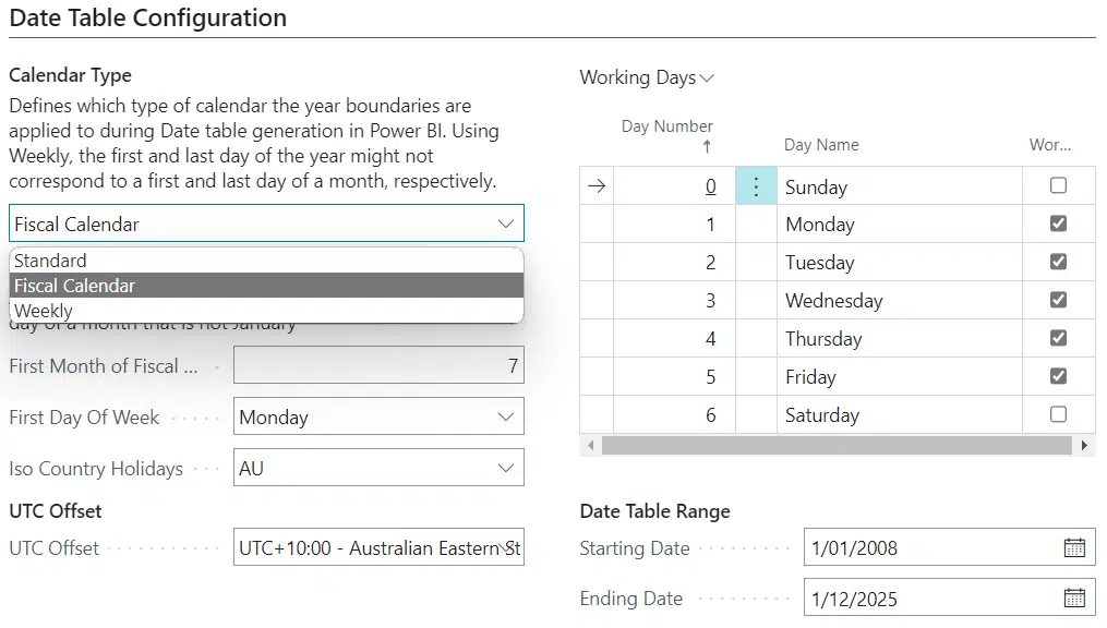 Flexible calendar configuration for Power BI Gold to take into account different fiscal periods.