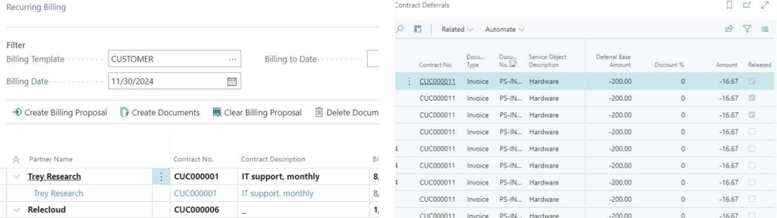 Recurring Billing and Contract Deferrals Screenshot