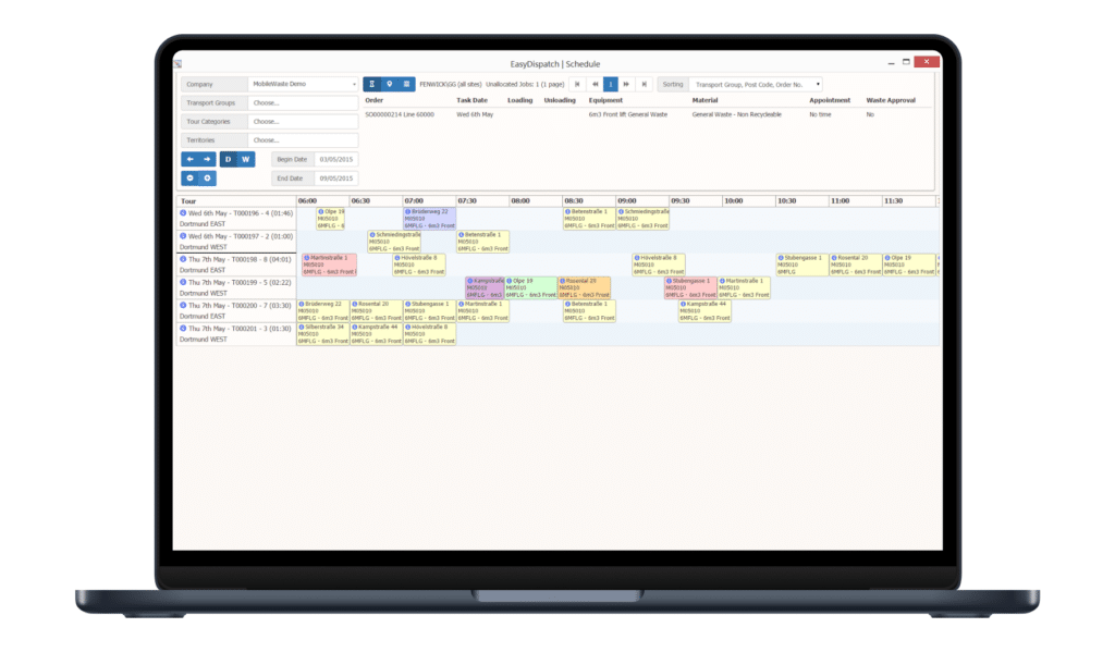 This is an image of the EasyDispatch interface on a laptop