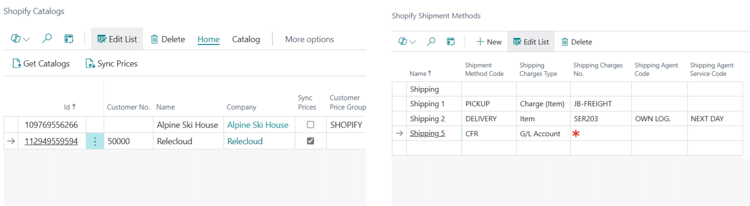 This is an image of the Shopify integration with Business Central